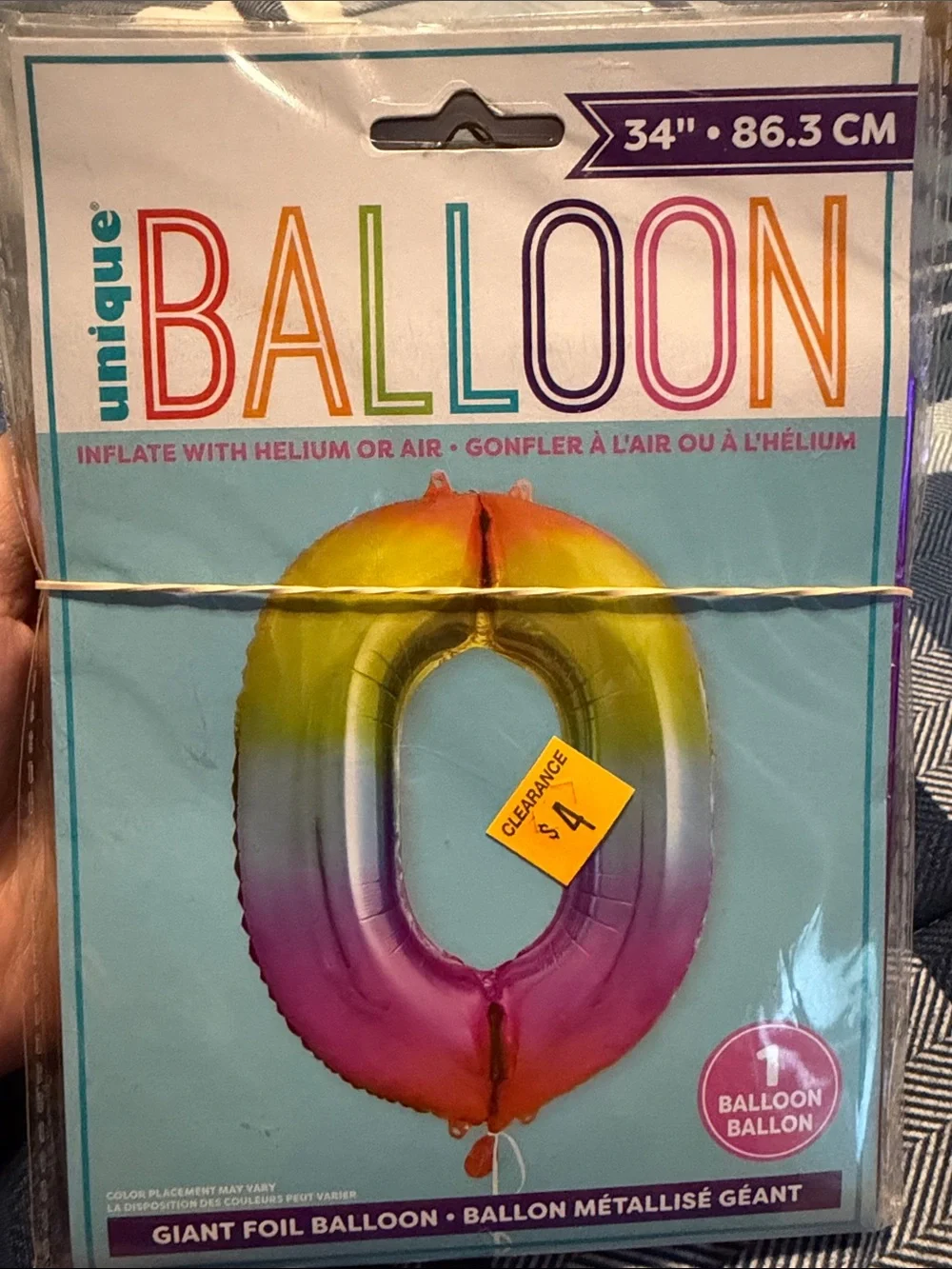 Nique Ombre Foil Number 0 Balloon - Yellow, Pink, Purple